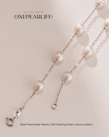 Aria – AAA Quality Natural Rice-Shaped Freshwater Pearl Station Necklace | 6–7mm | 925 Sterling Silver