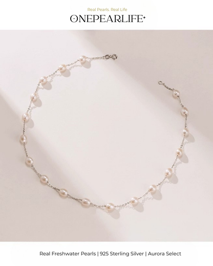Aria – AAA Quality Natural Rice-Shaped Freshwater Pearl Station Necklace | 6–7mm | 925 Sterling Silver