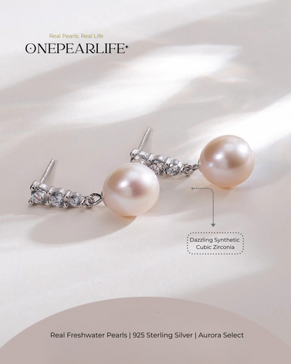 Lira – AAA Quality Natural Freshwater Oval Pearl Drop Earrings | 8–8.5mm | 925 Sterling Silver & Synthetic Cubic Zirconia