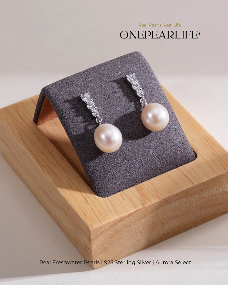 Lira – AAA Quality Natural Freshwater Oval Pearl Drop Earrings | 8–8.5mm | 925 Sterling Silver & Synthetic Cubic Zirconia