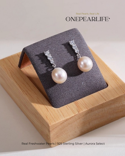 Lira – AAA Quality Natural Freshwater Oval Pearl Drop Earrings | 8–8.5mm | 925 Sterling Silver & Synthetic Cubic Zirconia