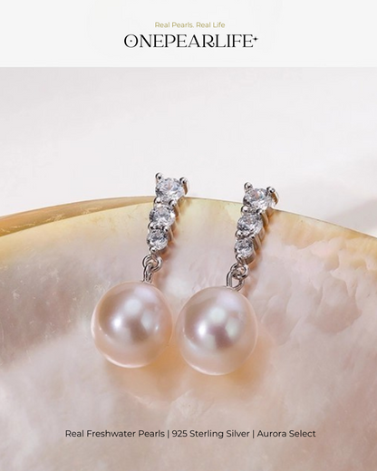 Lira – AAA Quality Natural Freshwater Oval Pearl Drop Earrings | 8–8.5mm | 925 Sterling Silver & Synthetic Cubic Zirconia