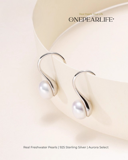 Lulu – AAA Quality Natural Freshwater Pearl High-Heel Hook Earrings | 7–7.5mm | 925 Sterling Silver or 18K Gold Vermeil