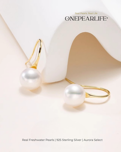 Lulu – AAA Quality Natural Freshwater Pearl High-Heel Hook Earrings | 7–7.5mm | 925 Sterling Silver or 18K Gold Vermeil