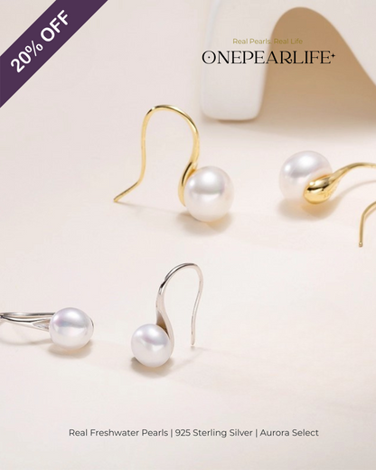Lulu – AAA Quality Natural Freshwater Pearl High-Heel Hook Earrings | 7–7.5mm | 925 Sterling Silver or 18K Gold Vermeil