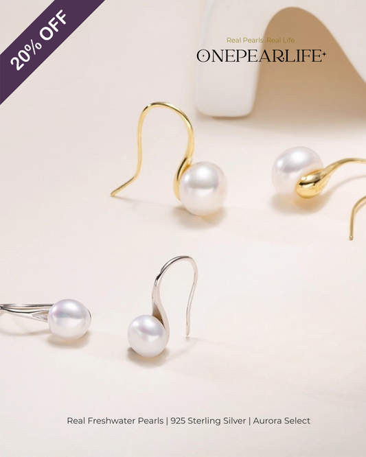 Lulu – AAA Quality Natural Freshwater Pearl High-Heel Hook Earrings | 7–7.5mm | 925 Sterling Silver or 18K Gold Vermeil