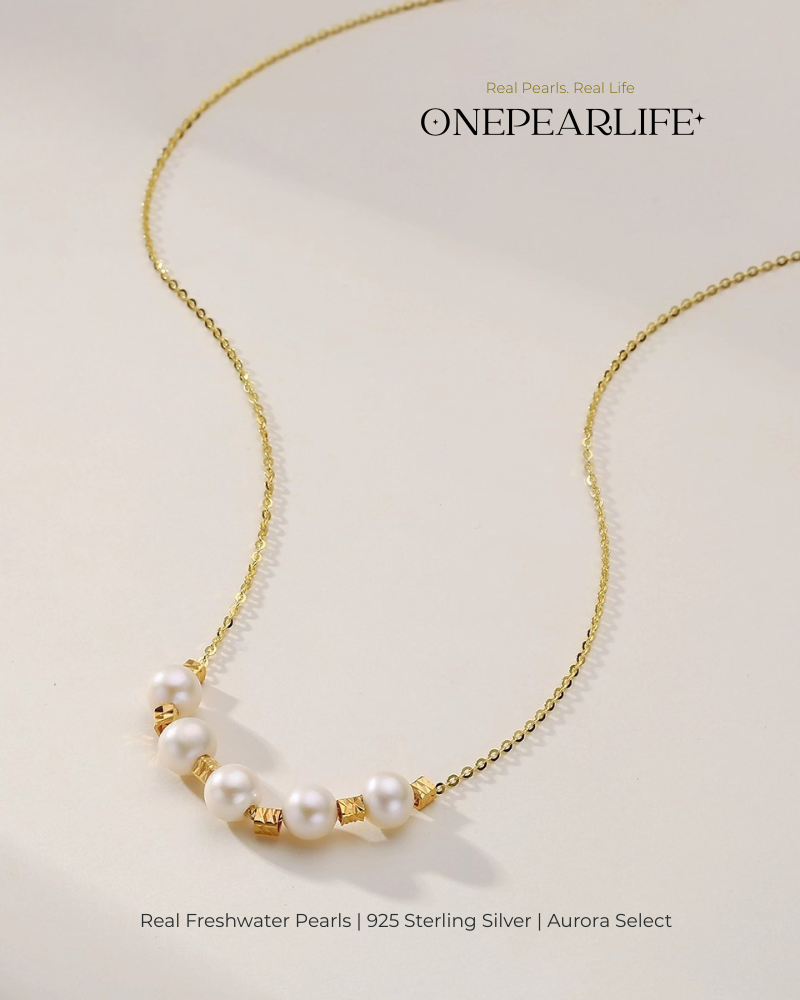 Lumina – AAA Quality Natural White Freshwater Pearl Beaded Adjustable Pendant Necklace | 18K Gold Vermeil | 6–6.5mm