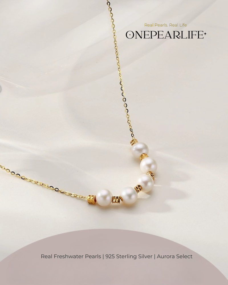 Lumina – AAA Quality Natural White Freshwater Pearl Beaded Adjustable Pendant Necklace | 18K Gold Vermeil | 6–6.5mm