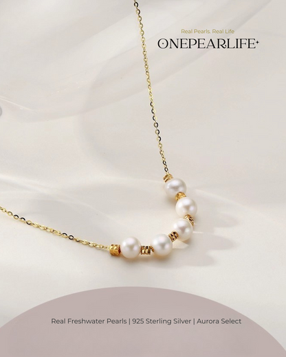 Lumina – AAA Quality Natural White Freshwater Pearl Beaded Adjustable Pendant Necklace | 18K Gold Vermeil | 6–6.5mm