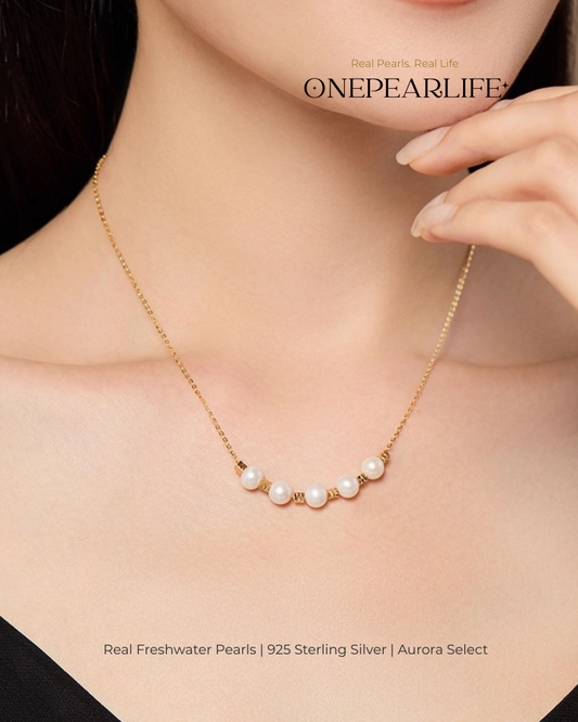 Lumina – AAA Quality Natural White Freshwater Pearl Beaded Adjustable Pendant Necklace | 18K Gold Vermeil | 6–6.5mm