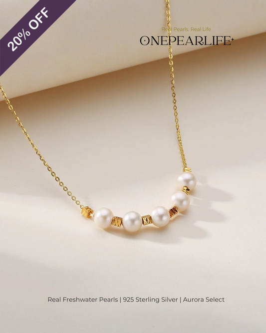 Lumina – AAA Quality Natural White Freshwater Pearl Beaded Adjustable Pendant Necklace | 18K Gold Vermeil | 6–6.5mm