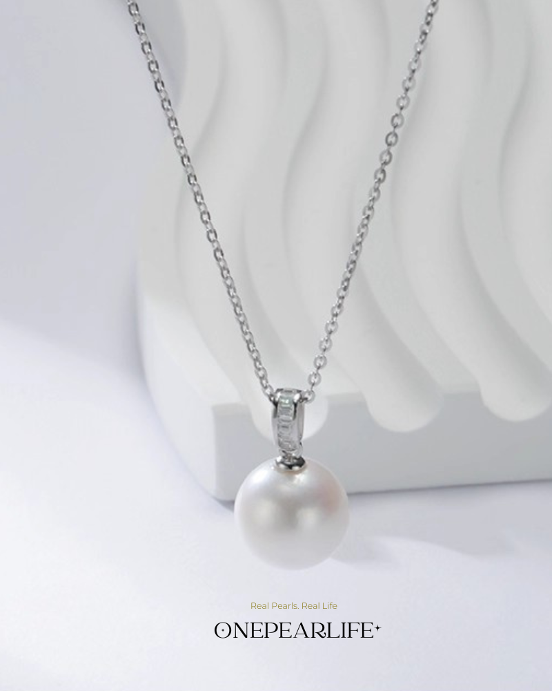 Luna – AAA Quality Natural Freshwater Round Pearl Pendant | 9–9.5mm | 925 Sterling Silver Onepearlife