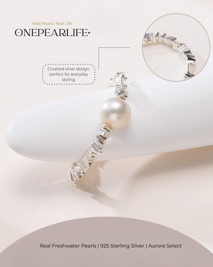 Lunara – AAA Quality Natural Freshwater Pearl Single Adjustable Ring | 6–6.5 mm | 925 Silver Beads
