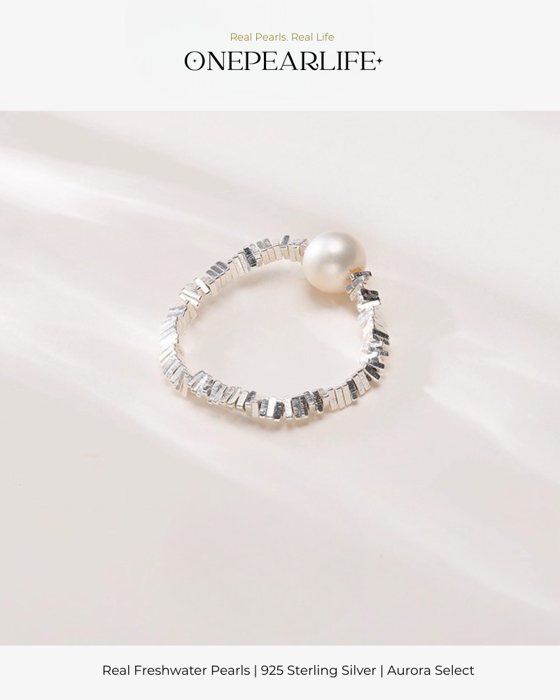 Lunara – AAA Quality Natural Freshwater Pearl Single Adjustable Ring | 6–6.5 mm | 925 Silver Beads