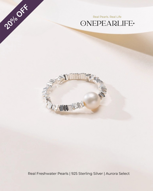 Lunara – AAA Quality Natural Freshwater Pearl Single Adjustable Ring | 6–6.5 mm | 925 Silver Beads Onepearlife