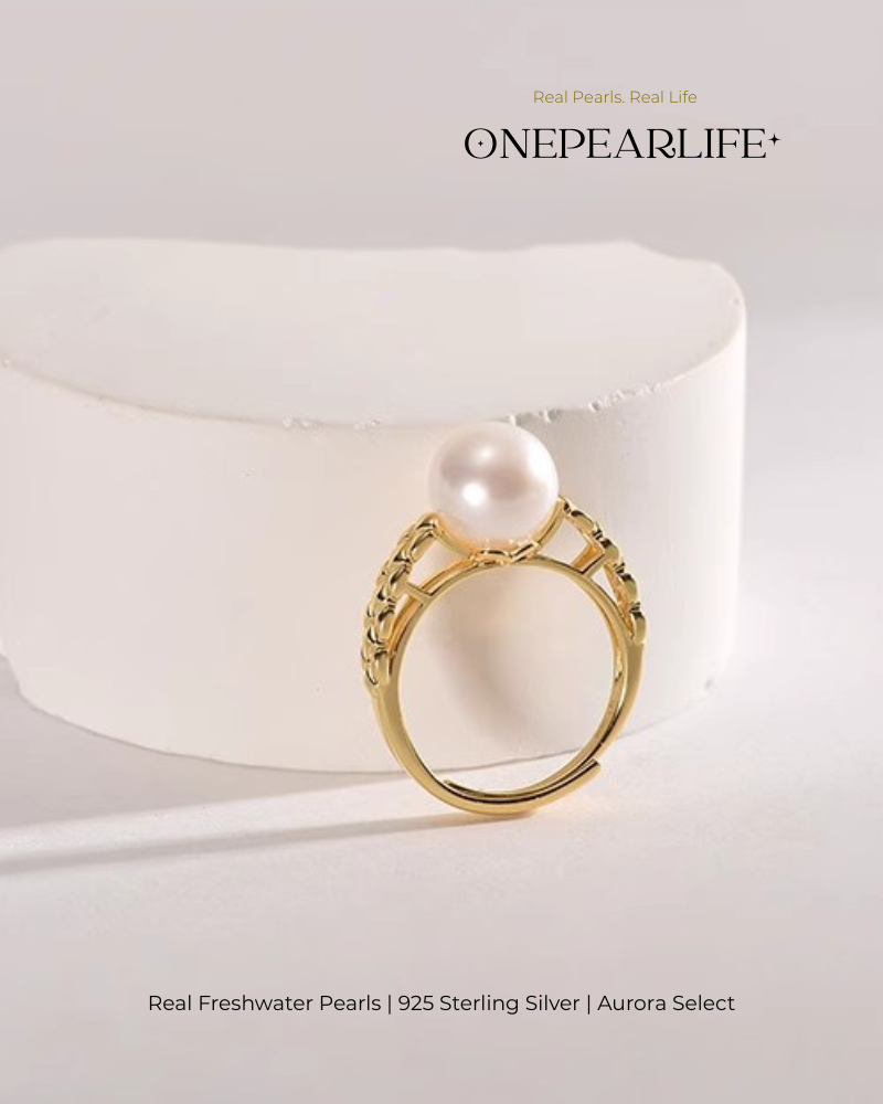 Lunira – AAA Quality Natural Freshwater Pearl Adjustable Ring | 8–8.5 mm | 18K Gold Vermeil