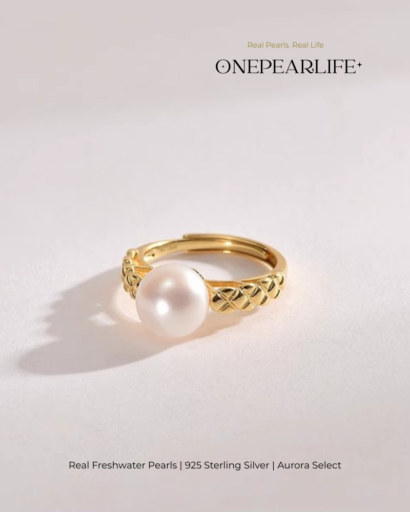 Lunira – AAA Quality Natural Freshwater Pearl Adjustable Ring | 8–8.5 mm | 18K Gold Vermeil