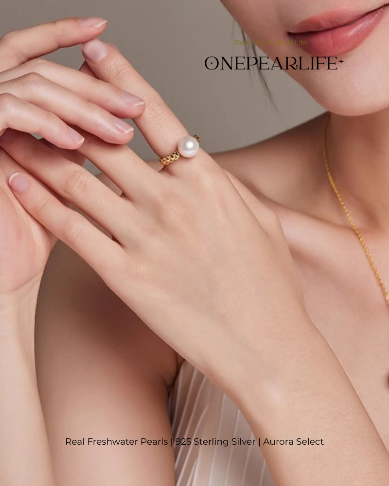 Lunira – AAA Quality Natural Freshwater Pearl Adjustable Ring | 8–8.5 mm | 18K Gold Vermeil