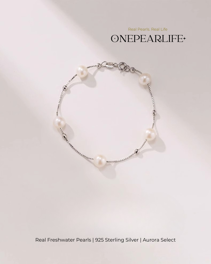 Lyrella – AAA Quality White Freshwater Pearl Starry Bracelet | 7–7.5 mm | 925 Sterling Silver