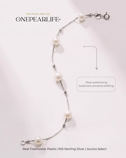Lyrella – AAA Quality White Freshwater Pearl Starry Bracelet | 7–7.5 mm | 925 Sterling Silver
