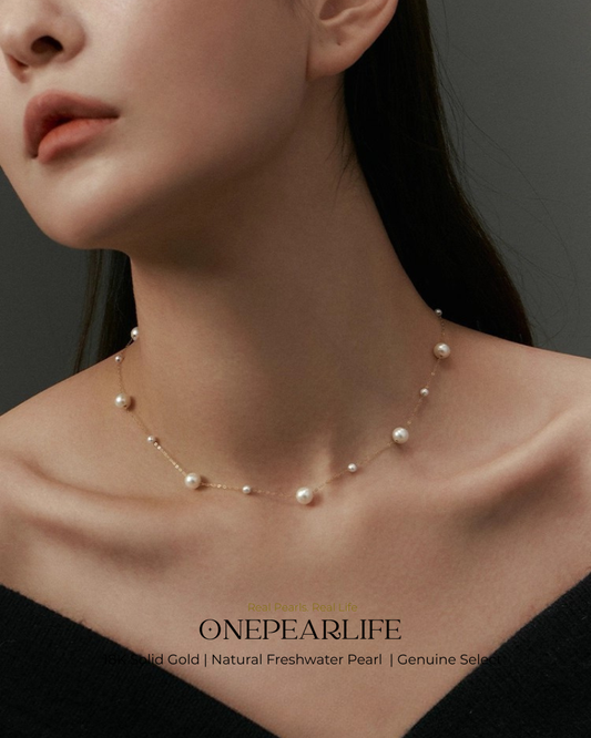 Maren – AAA Quality Baby White Natural Freshwater Pearl Necklace | 3–5.5mm Stardust Design | 18K Solid Gold KELLYMARS