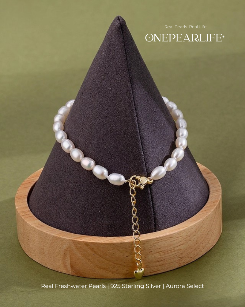 Marina – AAA Quality Rice-Shaped Aurora Natural Freshwater Pearl Bracelet | 4–4.5 mm | 18K Gold Vermeil