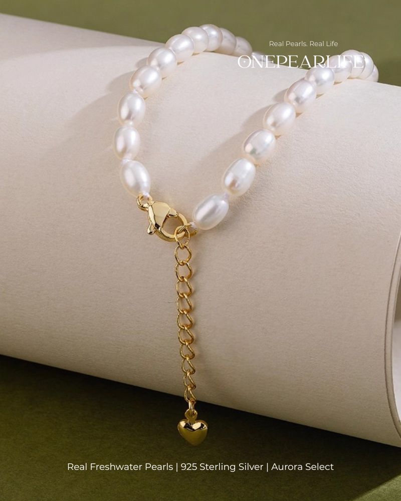 Marina – AAA Quality Rice-Shaped Aurora Natural Freshwater Pearl Bracelet | 4–4.5 mm | 18K Gold Vermeil