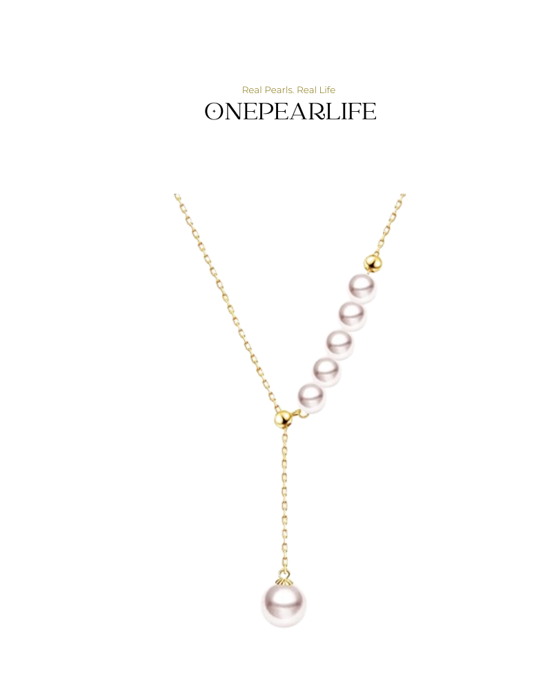 MermaidTear – AAA+ Quality Japanese Akoya Pearl Y-Shaped Necklace | 8–8.5mm | 18K Solid Gold Onepearlife