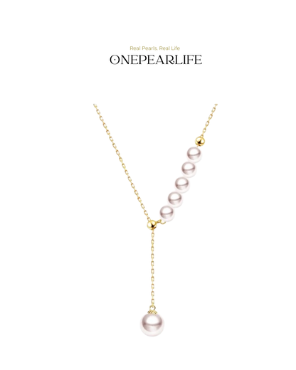 MermaidTear – AAA+ Quality Japanese Akoya Pearl Y-Shaped Necklace | 8–8.5mm | 18K Solid Gold Onepearlife