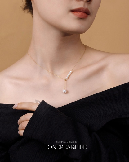 MermaidTear – AAA+ Quality Japanese Akoya Pearl Y-Shaped Necklace | 8–8.5mm | 18K Solid Gold Onepearlife