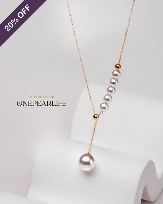 MermaidTear – AAA+ Quality Japanese Akoya Pearl Y-Shaped Necklace | 8–8.5mm | 18K Solid Gold Onepearlife