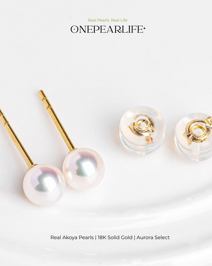 Mika – AAA+ Quality Japanese Akoya Mini White Pearl Stud Earrings | 3–4.5mm | 18K Gold