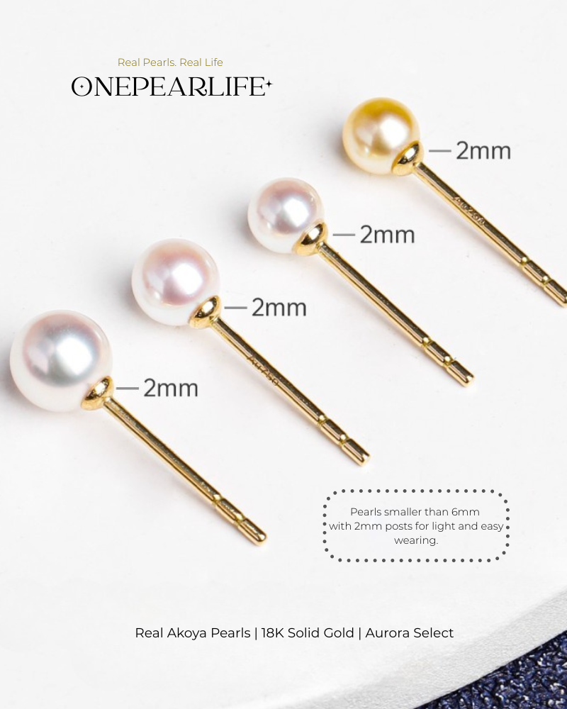 Mika – AAA+ Quality Japanese Akoya Mini White Pearl Stud Earrings | 3–4.5mm | 18K Gold
