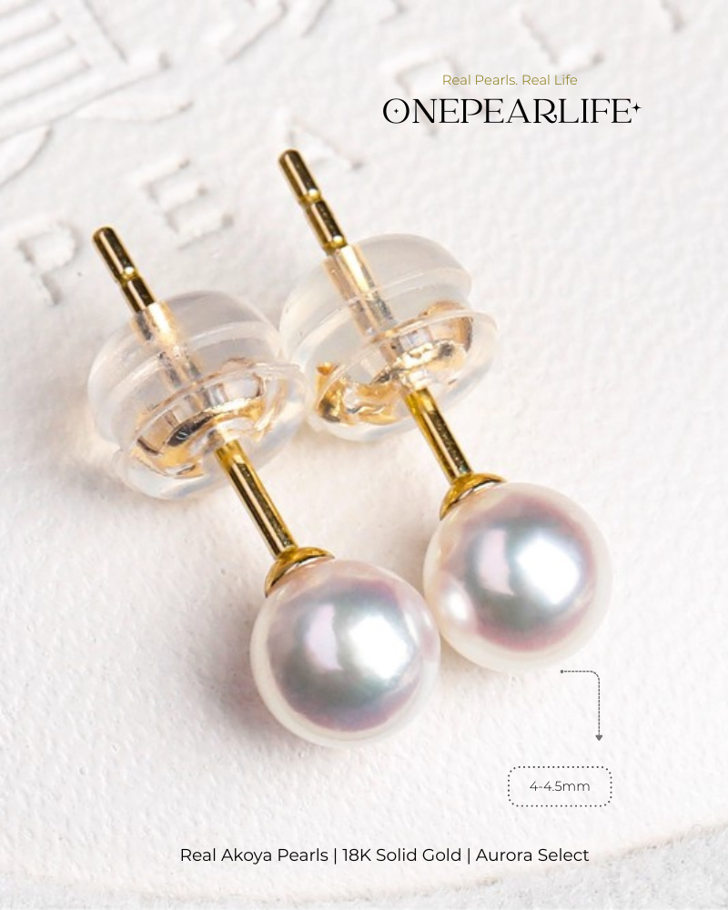 Mika – AAA+ Quality Japanese Akoya Mini White Pearl Stud Earrings | 3–4.5mm | 18K Gold