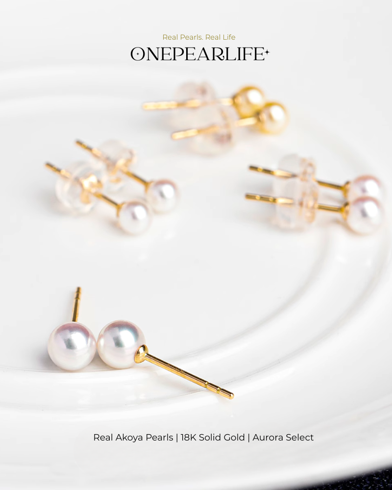 Mika – AAA+ Quality Japanese Akoya Mini White Pearl Stud Earrings | 3–4.5mm | 18K Gold