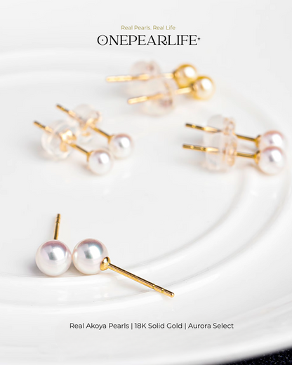 Mika – AAA+ Quality Japanese Akoya Mini White Pearl Stud Earrings | 3–4.5mm | 18K Gold