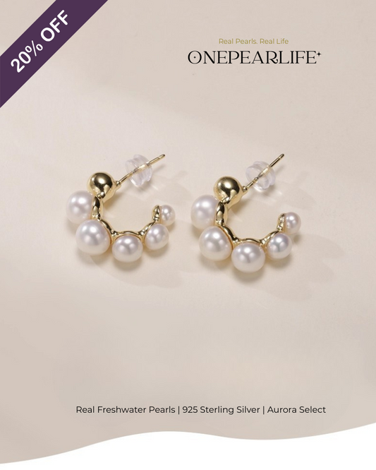 Mila – AAA Quality Natural Freshwater White Bun Pearl Hook Earrings | 4–5.5mm | 18K Gold Vermeil Onepearlife