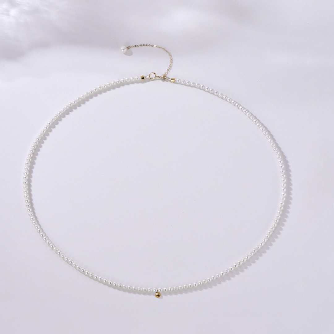 18K Solid Gold Mini Akoya Saltwater Pearl Necklace AAAA Quality