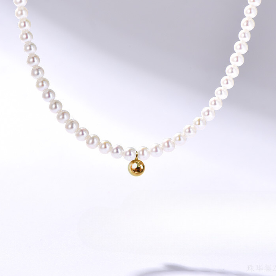 18K Solid Gold Mini Akoya Saltwater Pearl Necklace AAAA Quality