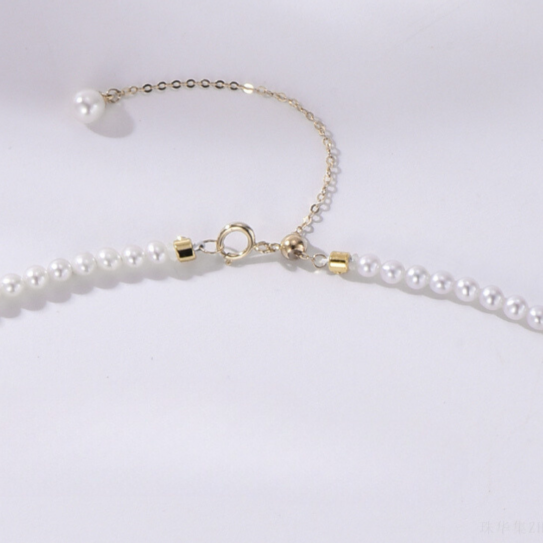 18K Solid Gold Mini Akoya Saltwater Pearl Necklace AAAA Quality