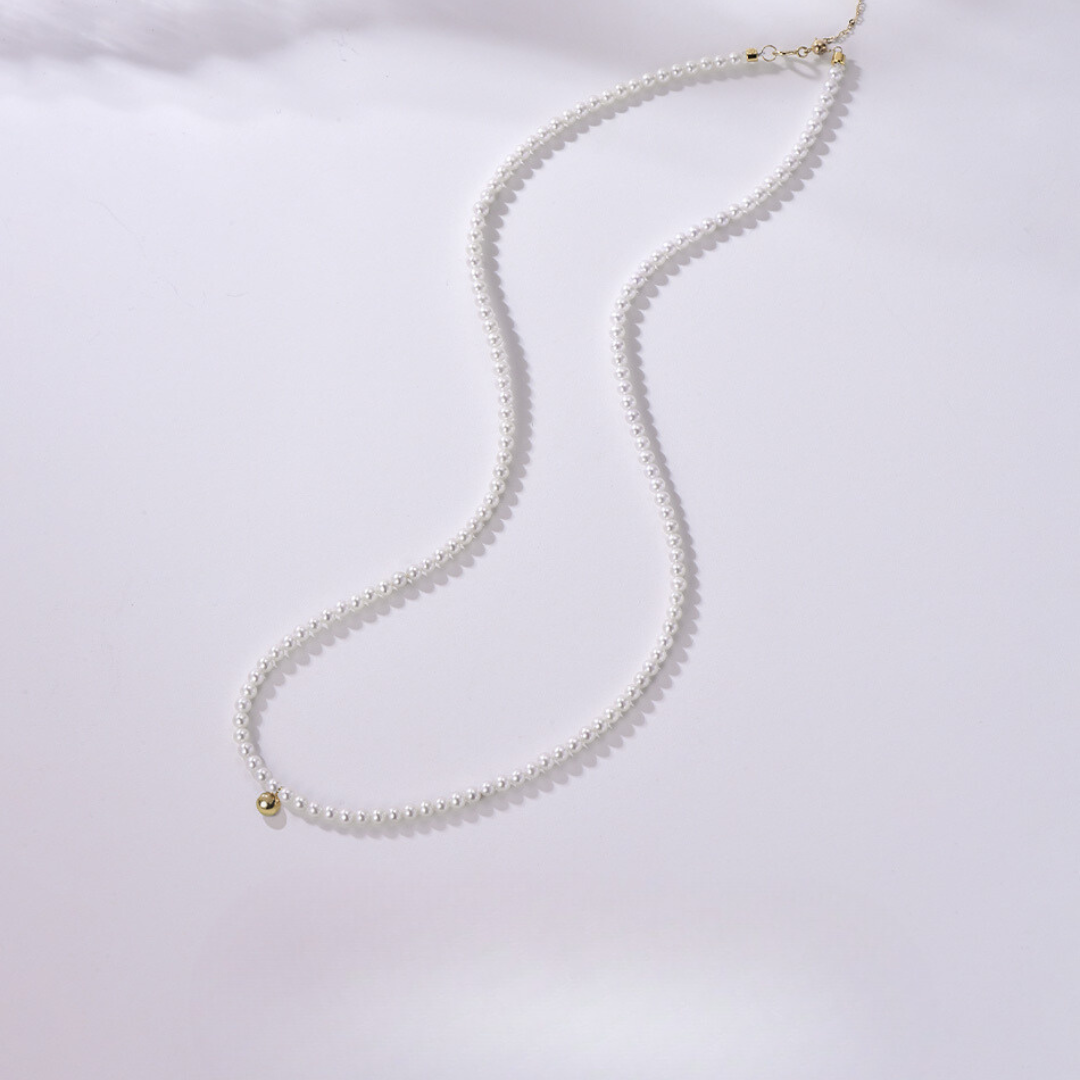 18K Solid Gold Mini Akoya Saltwater Pearl Necklace AAAA Quality