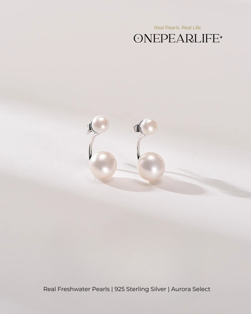 Mira – AAA Quality Natural Freshwater Double Pearl Stud Earrings | Small 4–4.5mm & Large 7–7.5mm | 925 Sterling Silver