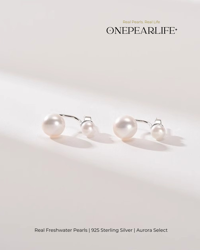 Mira – AAA Quality Natural Freshwater Double Pearl Stud Earrings | Small 4–4.5mm & Large 7–7.5mm | 925 Sterling Silver