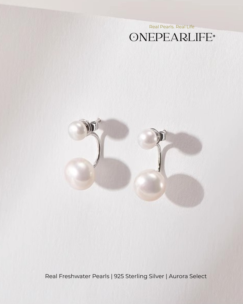 Mira – AAA Quality Natural Freshwater Double Pearl Stud Earrings | Small 4–4.5mm & Large 7–7.5mm | 925 Sterling Silver