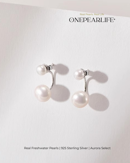 Mira – AAA Quality Natural Freshwater Double Pearl Stud Earrings | Small 4–4.5mm & Large 7–7.5mm | 925 Sterling Silver