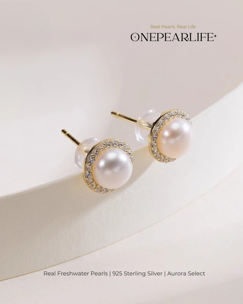 Momo – AAA Quality Natural Freshwater Bun-Shaped Pearl Stud Earrings | 6–6.5mm | 925 Sterling Silver or 18K Gold Vermeil