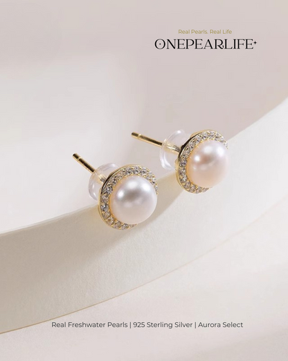 Momo – AAA Quality Natural Freshwater Bun-Shaped Pearl Stud Earrings | 6–6.5mm | 925 Sterling Silver or 18K Gold Vermeil