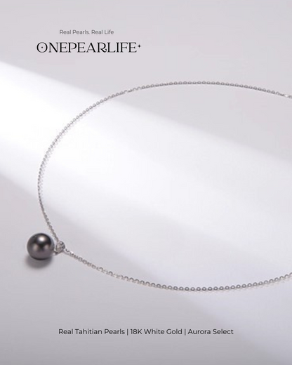 Noctis – AAA+ Quality Natural Oval Tahitian Black Pearl Teardrop Pendant Necklace | 18K White Gold | 8-9mm
