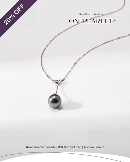 Noctis – AAA+ Quality Natural Oval Tahitian Black Pearl Teardrop Pendant Necklace | 18K White Gold | 8-9mm