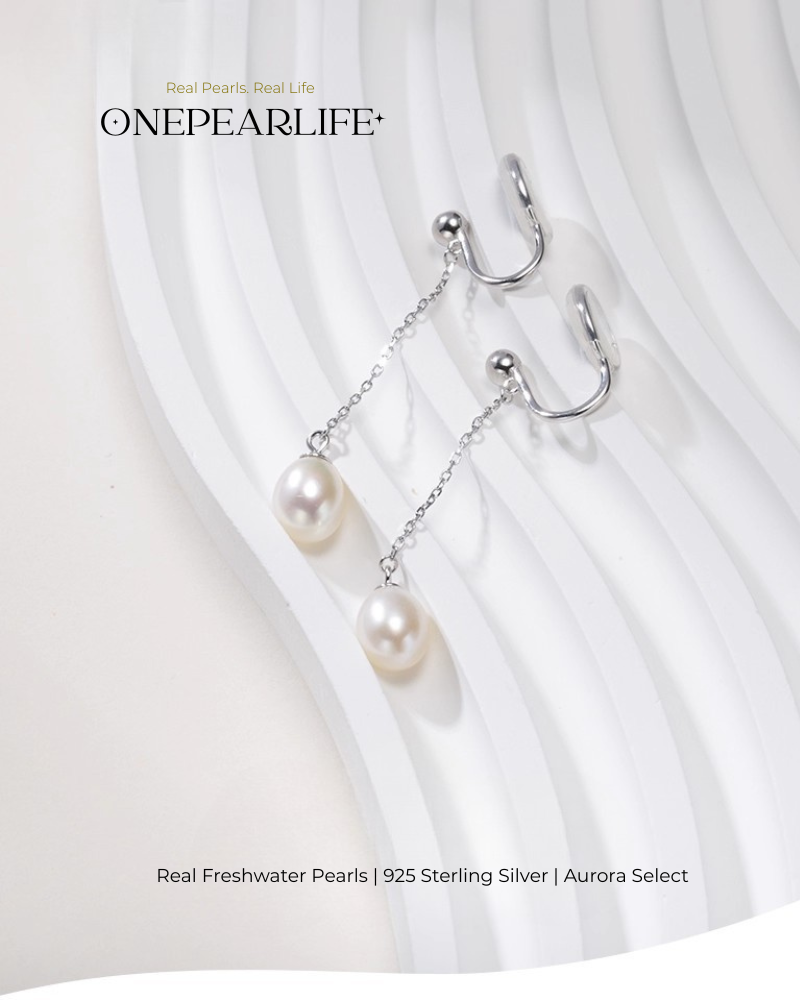 Nola – AAA Quality Natural Freshwater Oval Pearl Tassel Clip-On & Threader Earrings | 7–7.5mm | 925 Sterling Silver